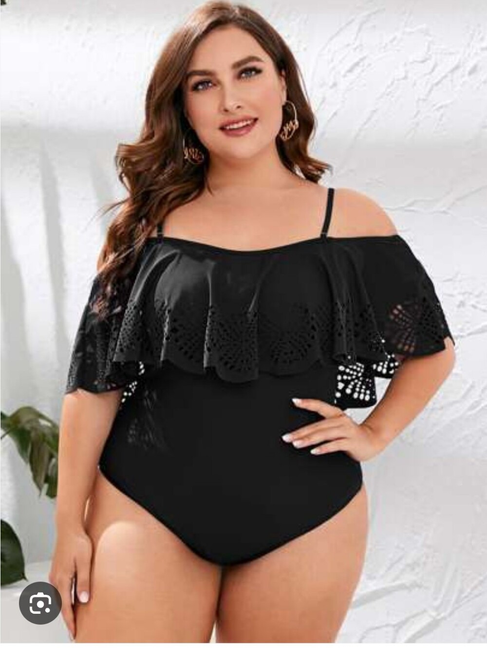 Plus Size Off-Shoulder Ruffle One-Piece Swimsuit - Black